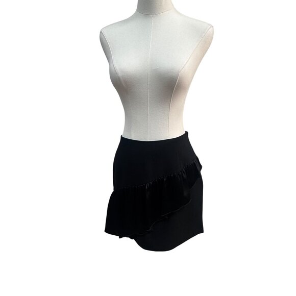 EUC Cinq à Sept Black Asymmetrical Ruffle Mini Skirt Size 4 - Picture 1 of 6